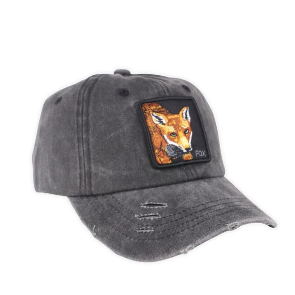 Perlotus Hayvan Desen Fox Tilki Tema Eskitme Pamuklu Şapka
