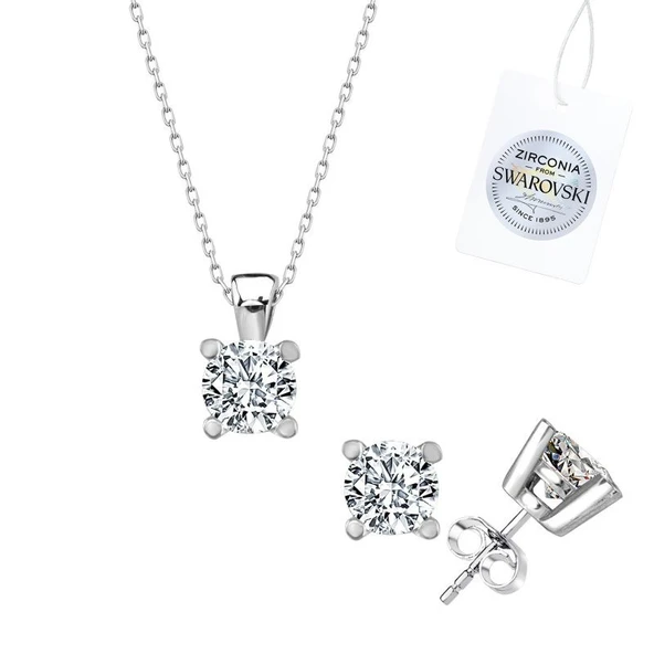 Swarovski taşlı gümüş tektaş set