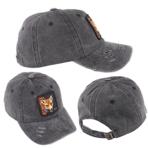 Perlotus Hayvan Desen Fox Tilki Tema Eskitme Pamuklu Şapka - 3