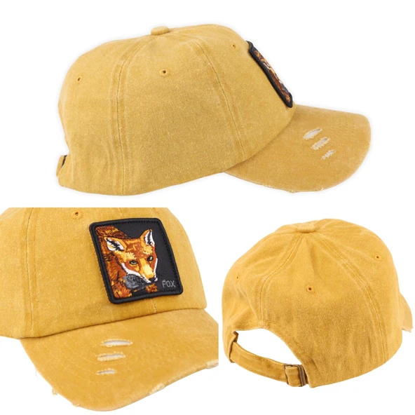 Perlotus Hayvan Desen Fox Tilki Tema Eskitme Pamuklu Şapka - 12