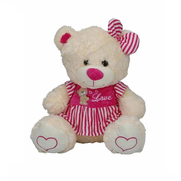 8334 Oturan Çizgili Elbiseli Peluş Ayı 40 cm -Sunman - 2