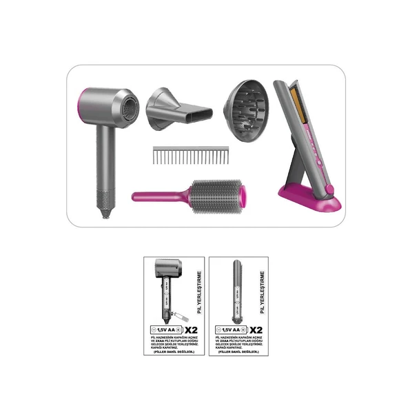 HUA-1019 Sesli ve Işıklı 2IN1 Lüks Saç Şekillendirici Set -Vardem Oyuncak - 2