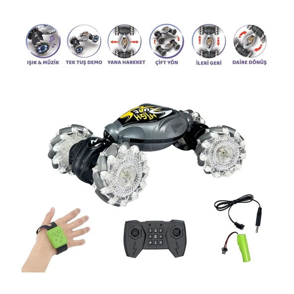 HG4-28 Uzaktan Kumandalı Bilekten Kontrol Şarjlı 2.4G Stunt Araba - Resim 3