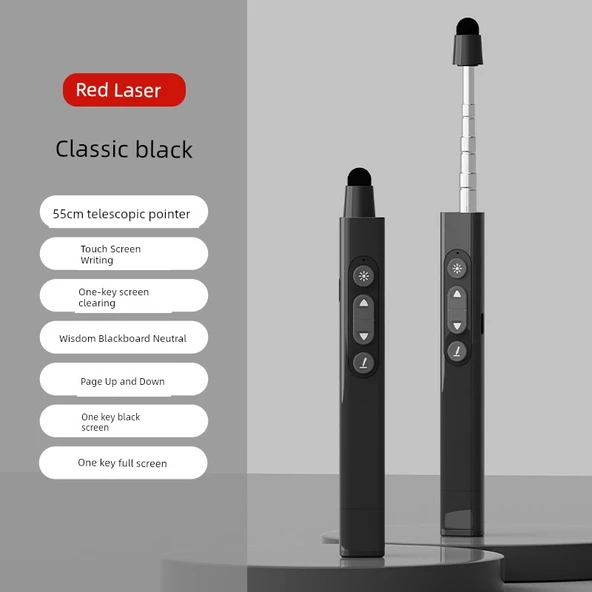 Geri Çekilebilir Lazer Pointer - Temel Klasik Siyah - 55cm - Ekransız - Zamanlayıcısız