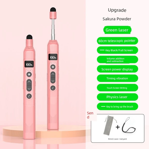 Geri Çekilebilir Lazer Pointer - Yeşil Işık - Kiraz Polen - 60cm Dijital Ekran - Geri Sayım - Titreşim Hatırlatıcısı - Tek Tuşla Etiketleme - Ayarlanabilir Lazer