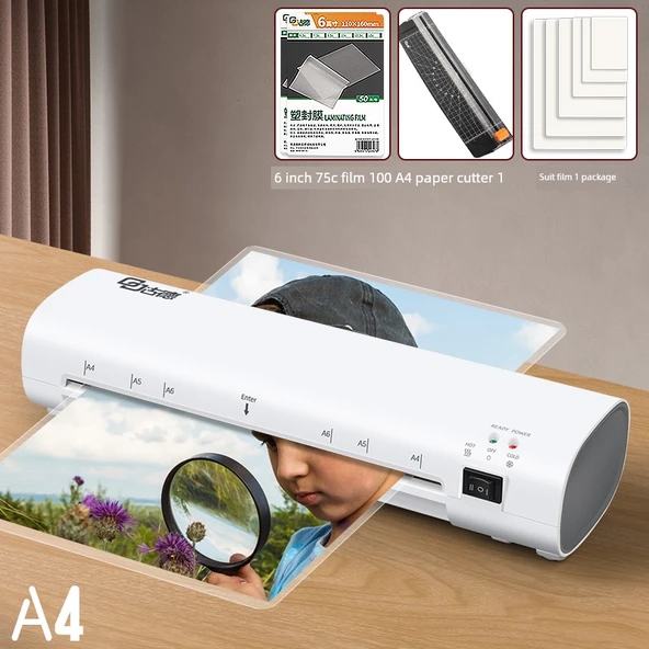 A4 Fotoğraf Pouch Laminatör - 100 Adet 6 İnç Film + Kağıt Kesici + Suit Film