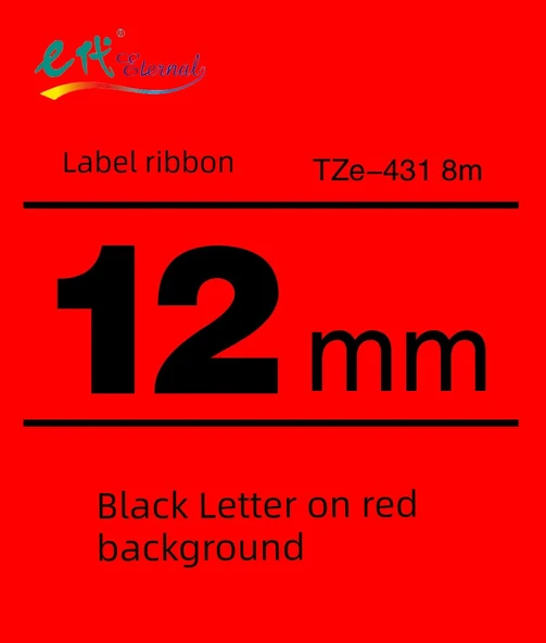 Etiket Şeridi 12mm Siyah Kırmızı TZe-431