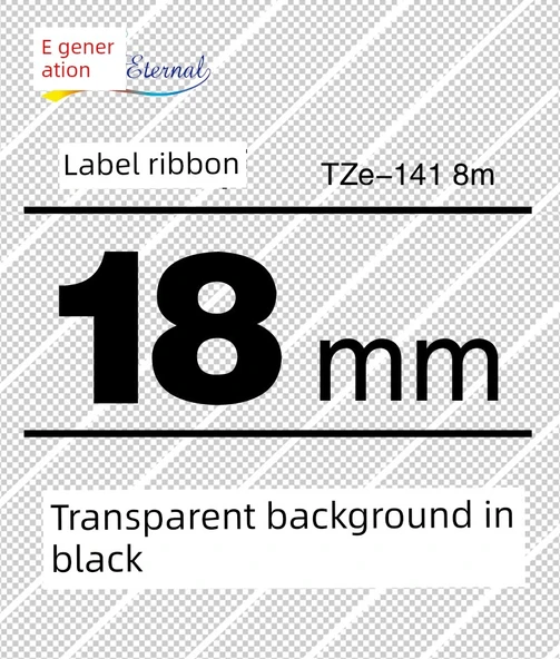 Etiket Şeridi 18mm Şeffaf Siyah TZe-141