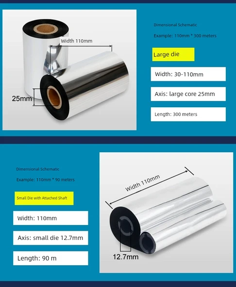 Barkod Yazıcı Şerit Ruloları - 2 Rulo Biaxial Küçük Çekirdek 110mm x 90m Tam Reçine - 6