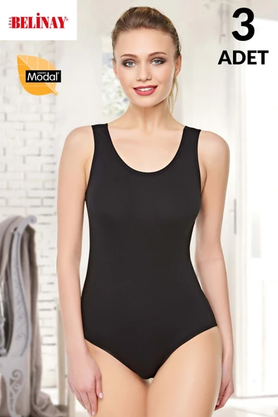 3 Adet Belinay Kalın Asklılı Çıtçıtlı Body Modal Yumuşak Bayan Atlet 0844 - 4