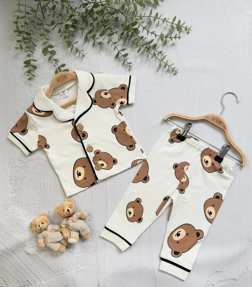 Ayıcık Baskılı Yazlık Pijama Takımı - 4