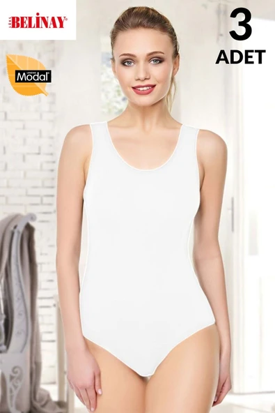 3 Adet Belinay Kalın Asklılı Çıtçıtlı Body Modal Yumuşak Bayan Atlet 0844 - 3
