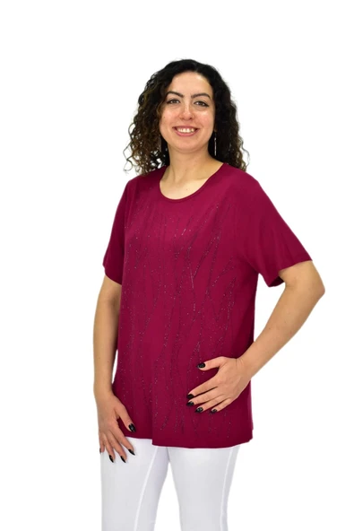 Kadın Viskon Taşlı Kısa Kol Bluz BGL-ST04679 - 7