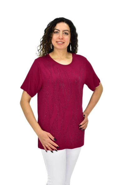 Kadın Viskon Taşlı Kısa Kol Bluz BGL-ST04679 - 10
