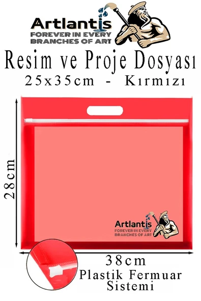 Renkli Plastik Fermuarlı Proje Dosyası 25x35 cm 3 Adet Tutmaçlı 28x38 cm Resim ve Proje Ödev Dosyası El Tutmalı - 4