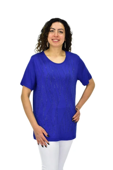 Kadın Viskon Taşlı Kısa Kol Bluz BGL-ST04679 - 8