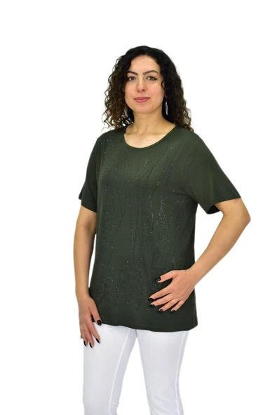 Kadın Viskon Taşlı Kısa Kol Bluz BGL-ST04679 - 6