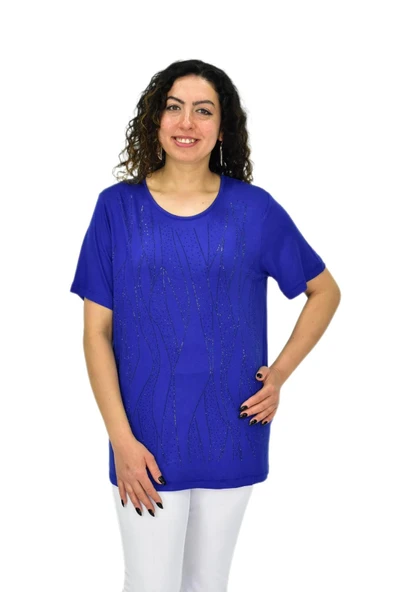 Kadın Viskon Taşlı Kısa Kol Bluz BGL-ST04679 - 3