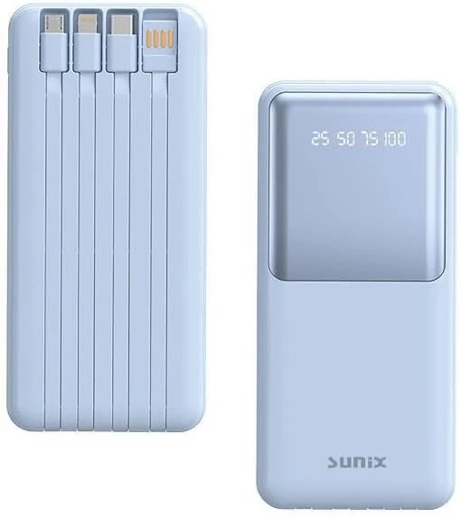 Sunix 12000 Mah Dijital Göstergeli Dahili Çoklu Kablolu Taşınabilir Powerbank Mavi PB-49