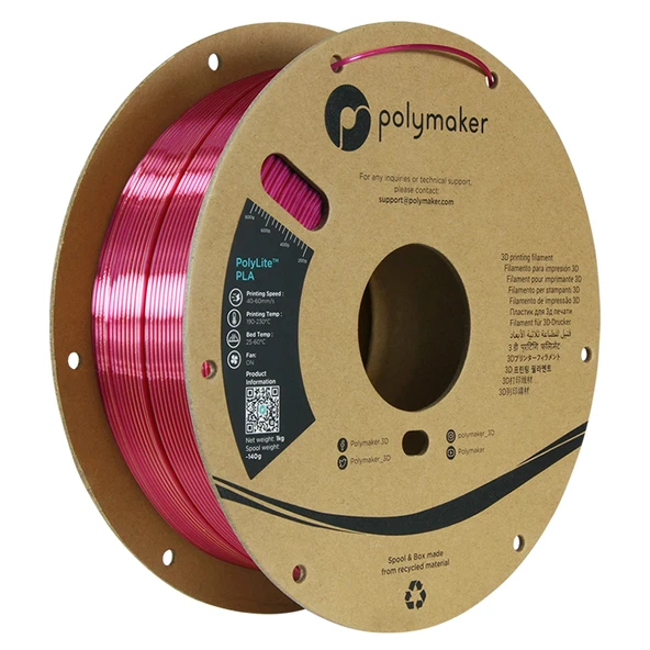 Polylite İki Renkli PLA 3D Yazıcı Filamenti 1.75mm 1kg - Kırmızı Akçaağaç Yaprağı İpeksi Altın Kırmızı