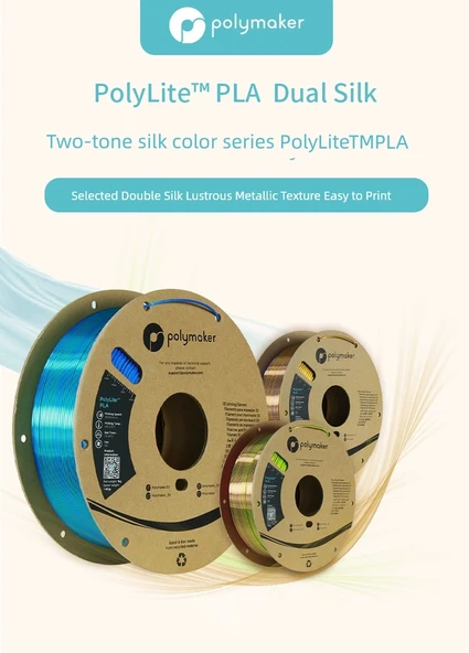 Polylite İki Renkli PLA 3D Yazıcı Filamenti 1.75mm 1kg - Buzdağı İpeksi Mavi Gümüş - Resim 4