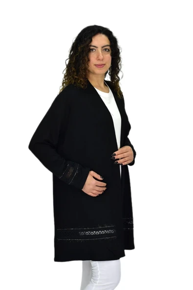 Kadın Siyah Likralı Viskon Hırka BGL-ST04678 - 4