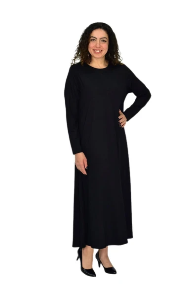 Kadın Siyah Uzun Kol Likralı Viskon Elbise BGL-ST04677 - 2
