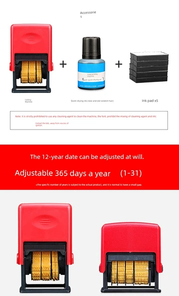 Otomatik Paketleme Torbası Tarih Yazıcı - Düz Çizgi Üretim Tarihi +2 Mürekkep +5 Kartuş + Temizleyici - Çok Amaçlı - 7