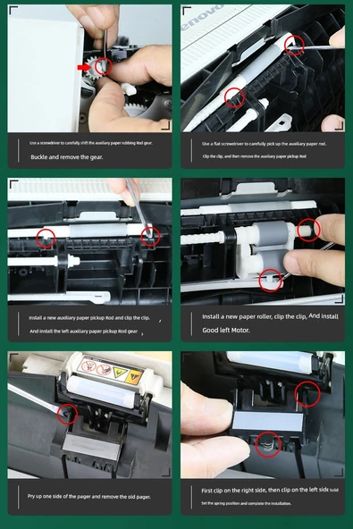 Yazıcı Kağıt Besleme Rulmanı Kiti - 198mm Uzunluğunda Yardımcı Kağıt Fırçası - 6