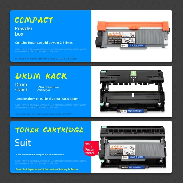 Uyumlu Brother TN2325 DR2350 Toner Kartuşu - Standart Kapasite Takım - 2600 Sayfa Baskı (Standart Kapasite Toz Kutusu + Tambur Çerçevesi) - 3