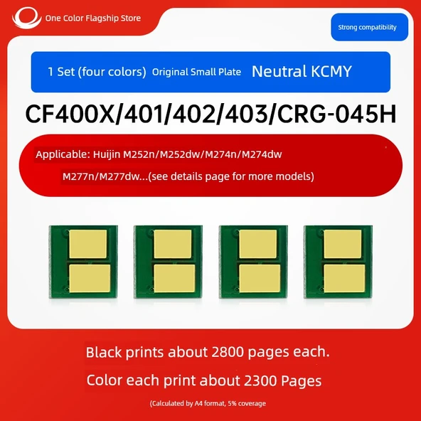 Uyumlu Toner Çipi - 1 Set CF400X/401/402/403/CRG-045H Nötr KCMY (Düz Plaka)