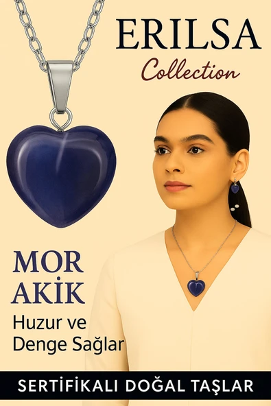 Sertifikalı Kalp Model Mor Akik Taşı Kolye – Huzur, Duygusal Denge ve İçsel Sakinlik ürün görseli