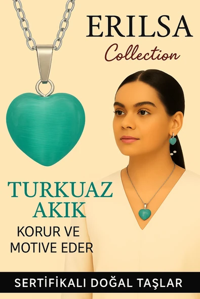Sertifikalı Kalp Model Turkuaz Akik Taşı Kolye – Koruyucu Enerji ve Yüksek Motivasyon Taşı