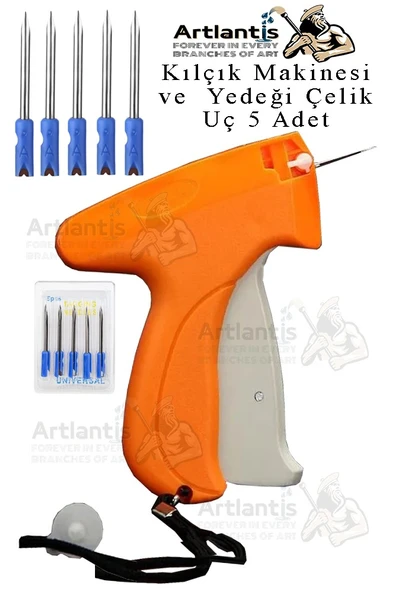 Kılçık Makinesi ve 5 li Çelik Yedek Uç 1 Paket Kılçık Tabancası Türban Tasarım Gelinlik Metal İğneli Markalama Etiket