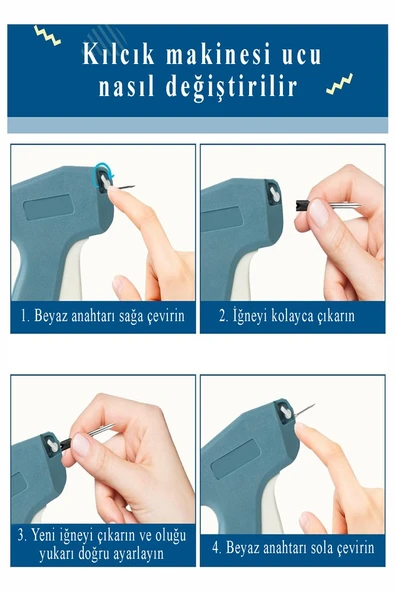 Kılçık Makinesi ve 5 li Çelik Yedek Uç 1 Paket Kılçık Tabancası Türban Tasarım Gelinlik Metal İğneli Markalama Etiket - 7