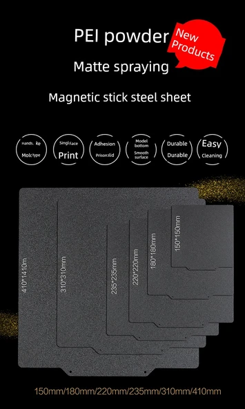 3D Yazıcı Platformu - Siyah - Çift Taraflı PEI Sprey 220x220mm - Manyetik Çekim Yok - 8