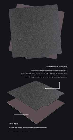 3D Yazıcı Platformu - Siyah - Çift Taraflı PEI Sprey 257x257mm - Manyetik Çekim Yok - 9