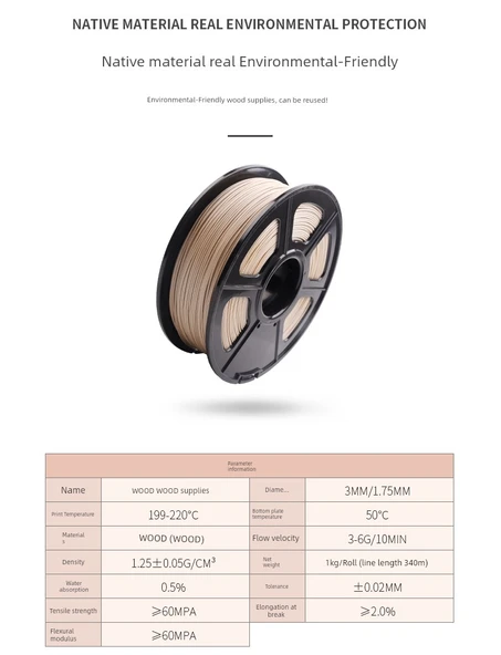 Ahşap PLA 3D Yazıcı Filamenti - 1.75mm - 1kg - 10