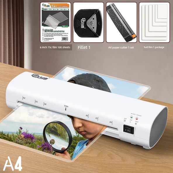 A4 Foto Pouch Laminatör - 100 6 İnç Film + Fillet + Kağıt Kesici + Takım Film