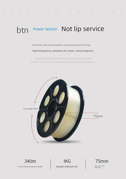 TPU Esnek 3D Yazıcı Filamenti - 1.75mm - 1kg - Şeffaf - 8