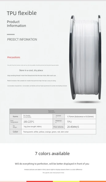 TPU Esnek 3D Yazıcı Filamenti - 1.75mm - 1kg - Şeffaf - 9