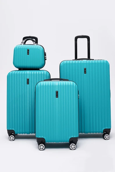 4'lü Valiz Seti Elatae Valiz Büyük - Orta - Kabin Boy ve Makyaj Turkuaz 1020 ürün görseli