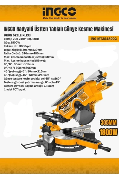 Ingco Radyalli Üstten Tablalı Gönye Kesme Makinası 305 MM