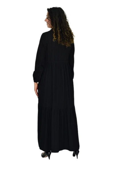 Kadın Uzun Kol Lastikli Kabartma Çizgili Elbise BGL-ST04676 - Resim 8