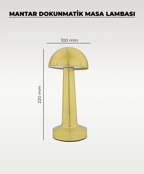 Gold Mantar Masa Lambası - Dokunmatik - 3 Renk Işık - 2