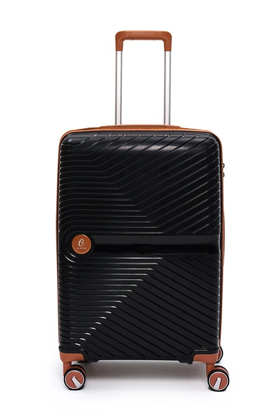 Elatae Exclusive Pro Polipropilen Kırılmaz 3'lü Valiz Seti Büyük - Orta Boy ve Makyaj Çantası Siyah - Camel 5239 - Resim 3