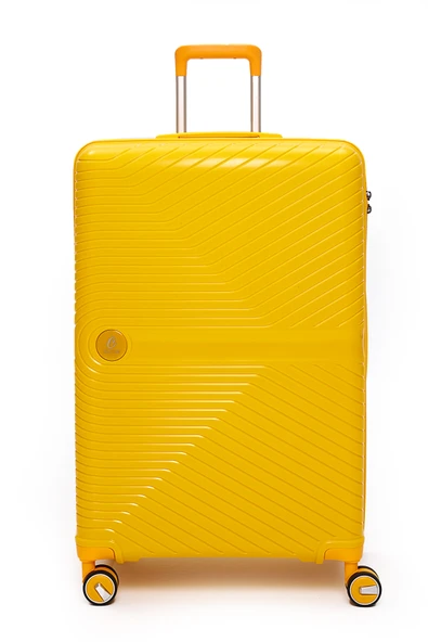 Elatae Exclusive Pro Polipropilen Kırılmaz 3'lü Valiz Seti Büyük - Orta Boy ve Makyaj Çantası Sarı 5239 - Resim 3