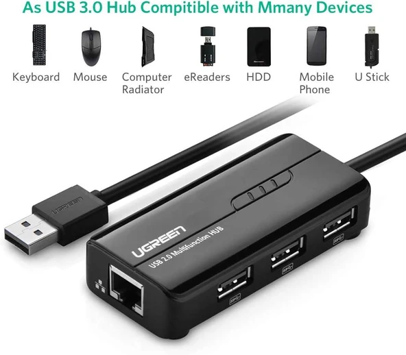 Ugreen USB 3.0 Gigabit Ethernet RJ45 Dönüştürücü USB Çoklayıcı Outlet - 2
