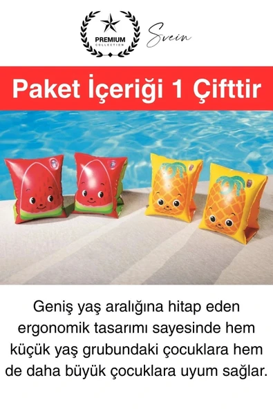 Meyve Desen Güvenli 5-12 Yaş Çocuklar İçin Yüzme Kolluk Deniz Havuz Şişme Kolluğu Yüzücü Hava Odalı - 2