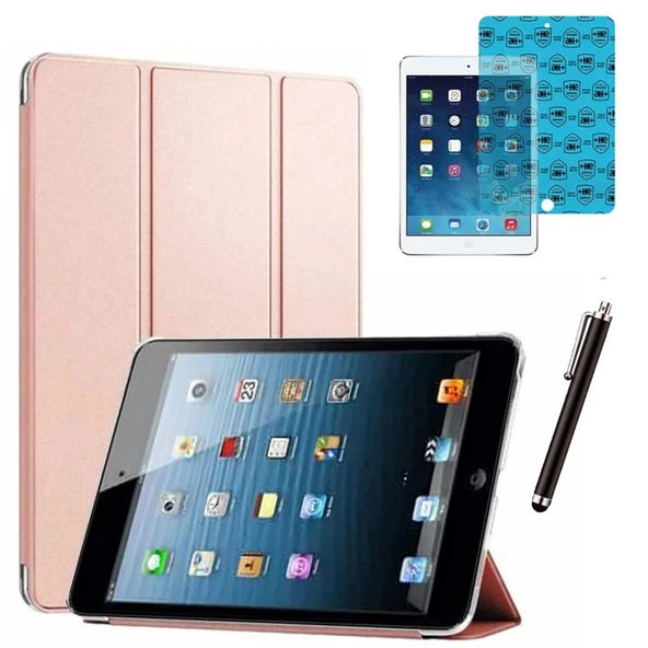 Apple iPad Mini 2 / Mini 3 Uyumlu Smart Cover Tablet Kılıfı Ekran Koruyucu Kalem Set Rose Gold ürün görseli 1